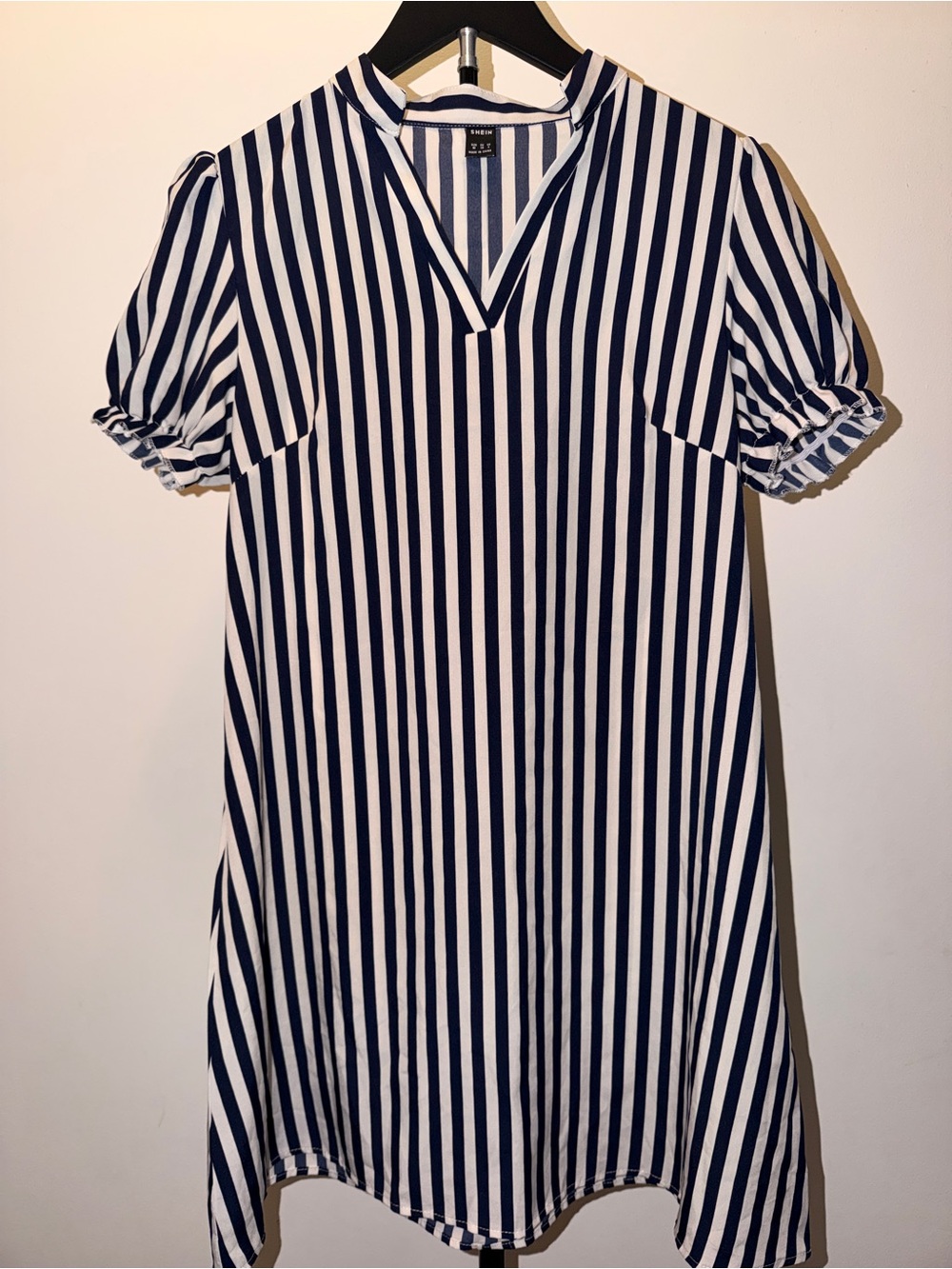 Navy & White Striped Knee-Length Dress